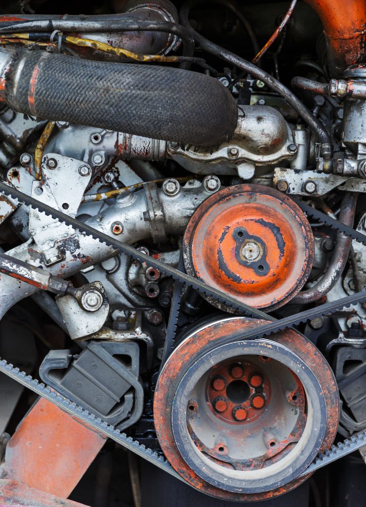 a close up of the engine of an old truck